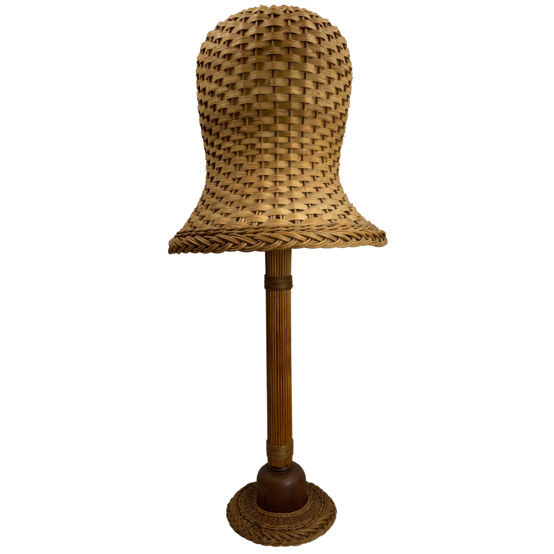 Midcentury Scandinavian rattan wicker mushroom floor lamp, 1960s