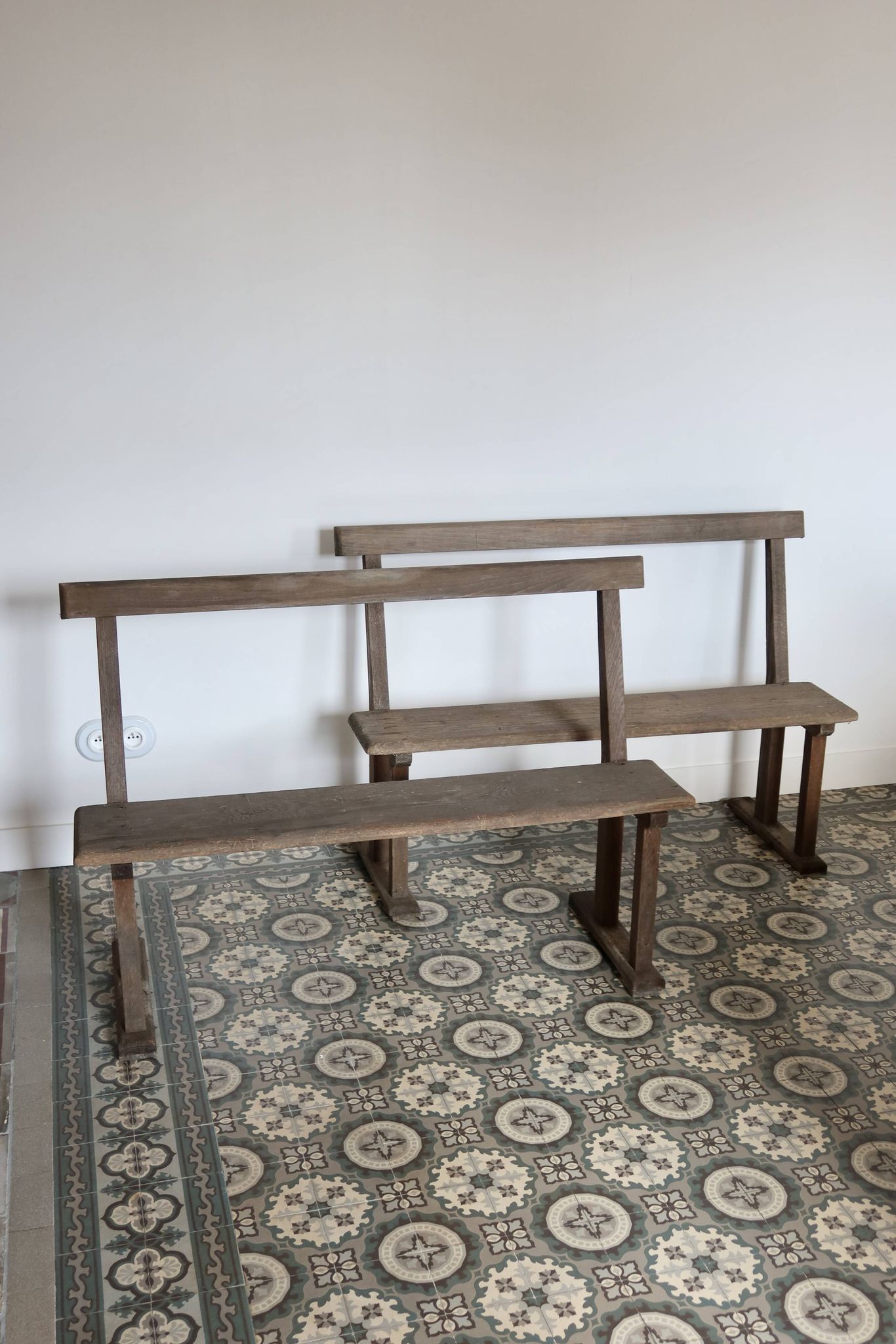 Pair of old wooden church benches – rustic chapel benches