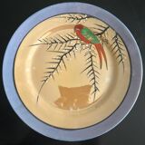 7 iridescent plates with bird decoration