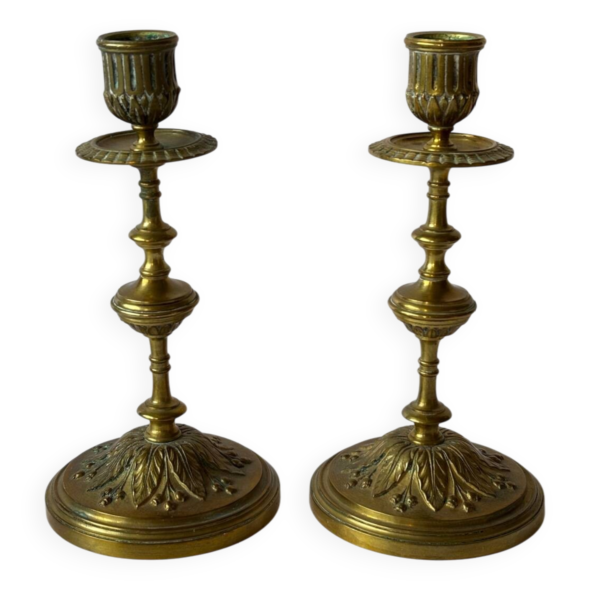 Pair of neoclassical brass candlesticks