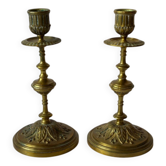 Pair of neoclassical brass candlesticks