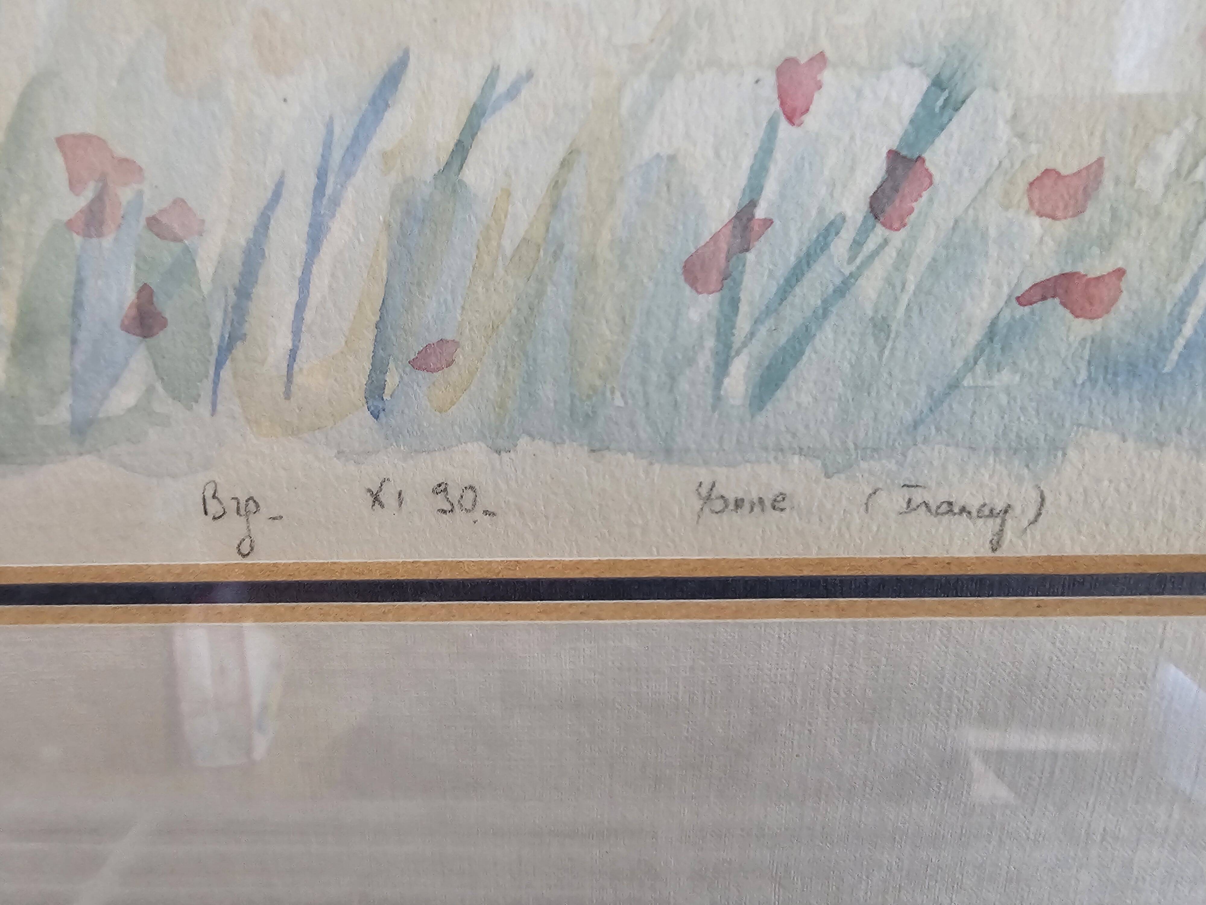 Painting - Watercolor landscape with poppies - View of Irancy (Yonne)