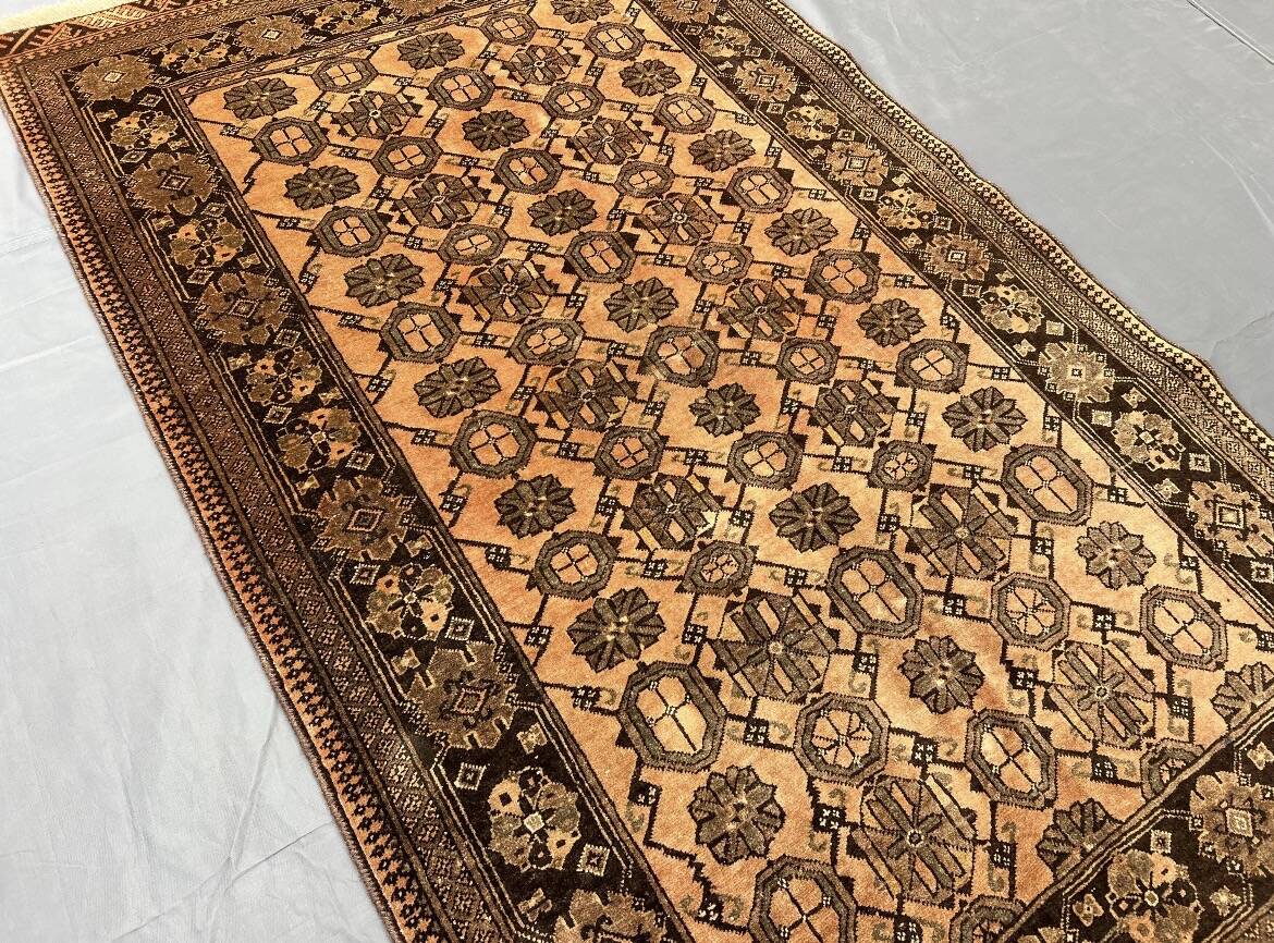 Old faded terracotta rug | Turkmen tribal wool rug