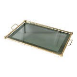 Doré Gold-Plated Bamboo Tray with Smoked Glass Insert – Hollywood Regency, 1960s