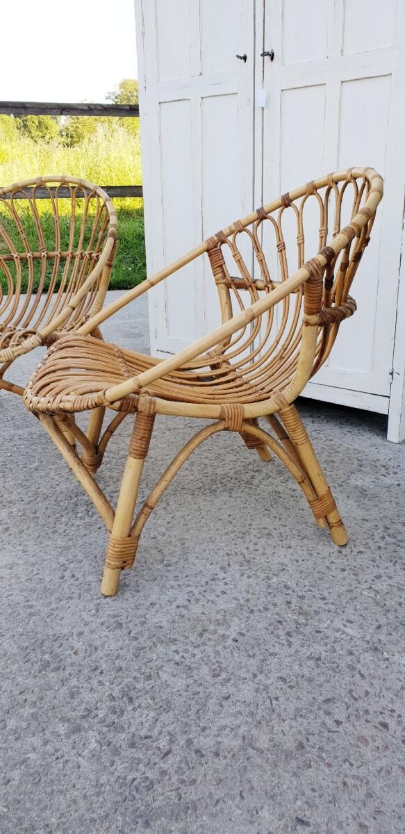 Paire de fauteuils en rotin vintage
