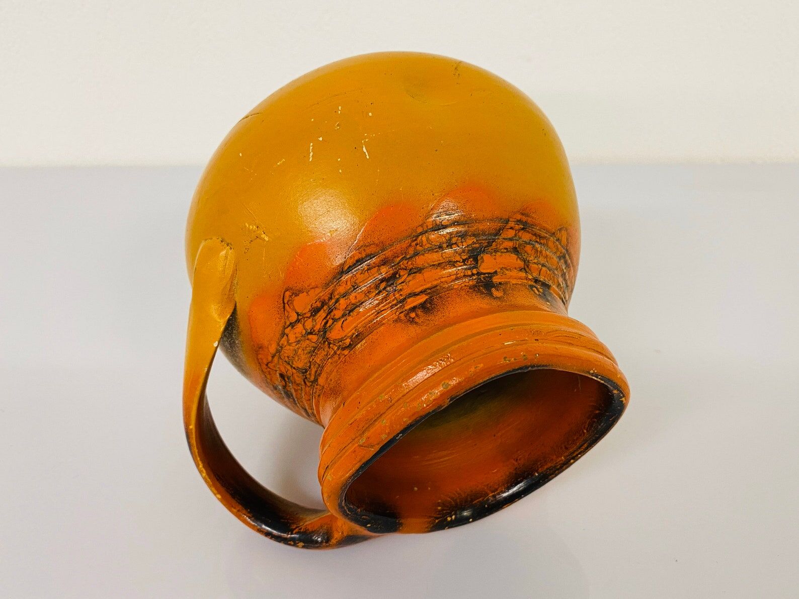 Ceramic art deco vase orange and ocher