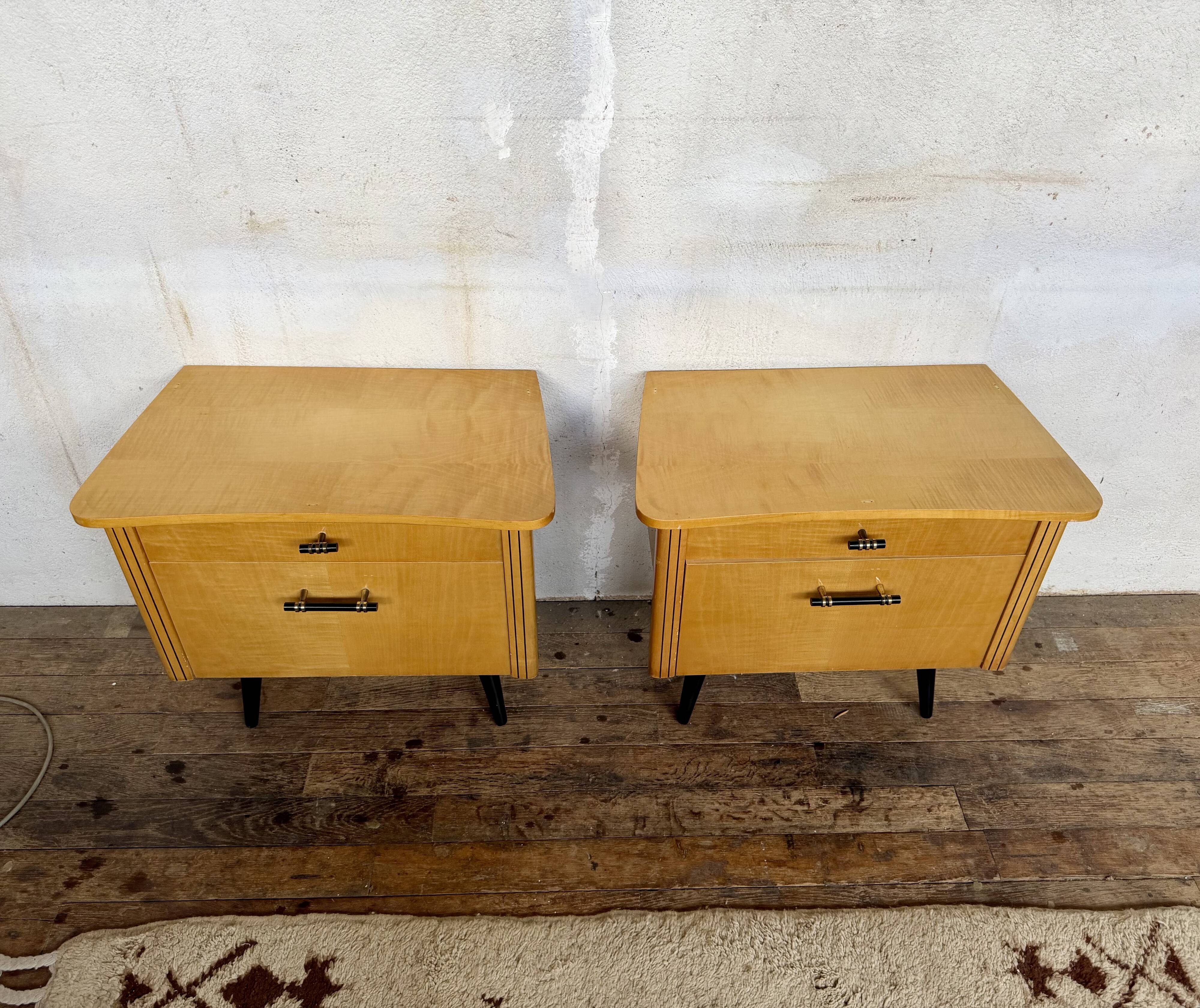 🌟 Vintage 1960s bedside tables – 1 drawer & 1 hinged door 🌟
