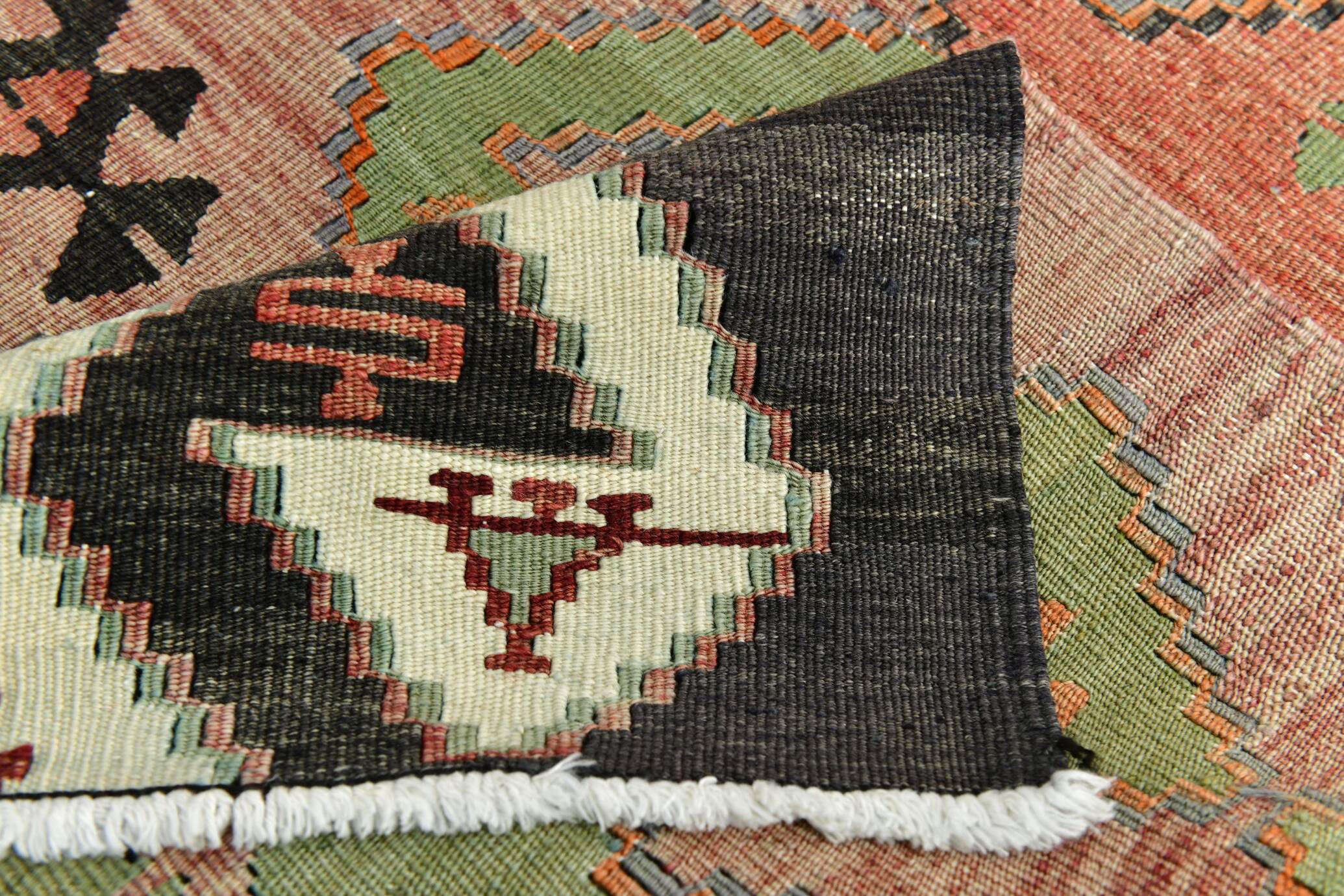 Red Blue Geometric Kilim Rug 112x207Cm SK 35319