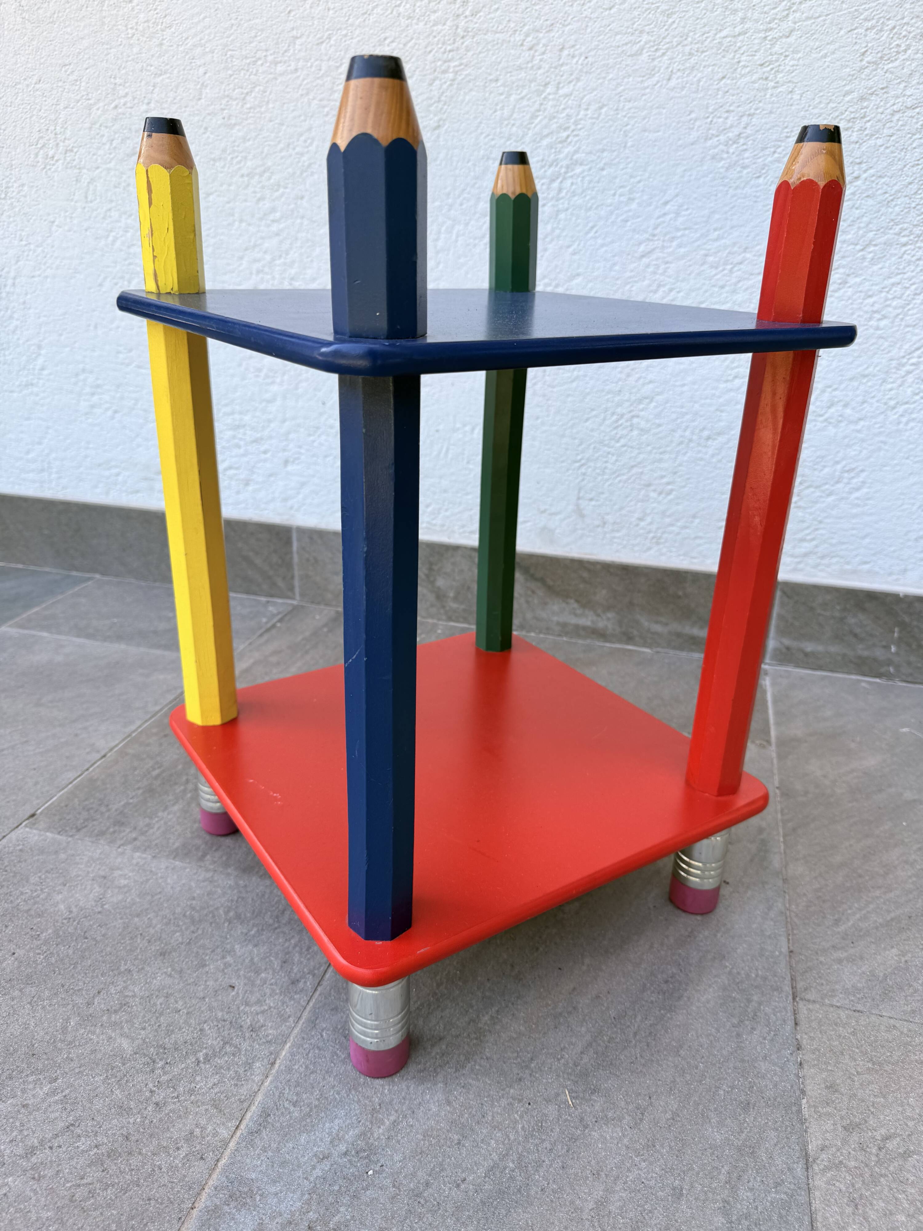 1980s side table with crayons, attributed to Pierre Sala.
