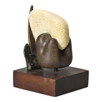 Free stone sculpture on wooden pedestal, V. Bee, 1998