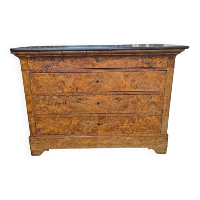 Commode d’époque Restauration en ronce de noyer et marbre noir – XIXᵉ siècle