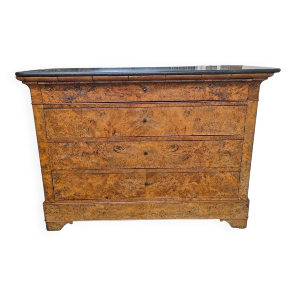 Commode d’époque Restauration en ronce de noyer et marbre noir – XIXᵉ siècle