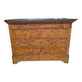 Commode d’époque Restauration en ronce de noyer et marbre noir – XIXᵉ siècle