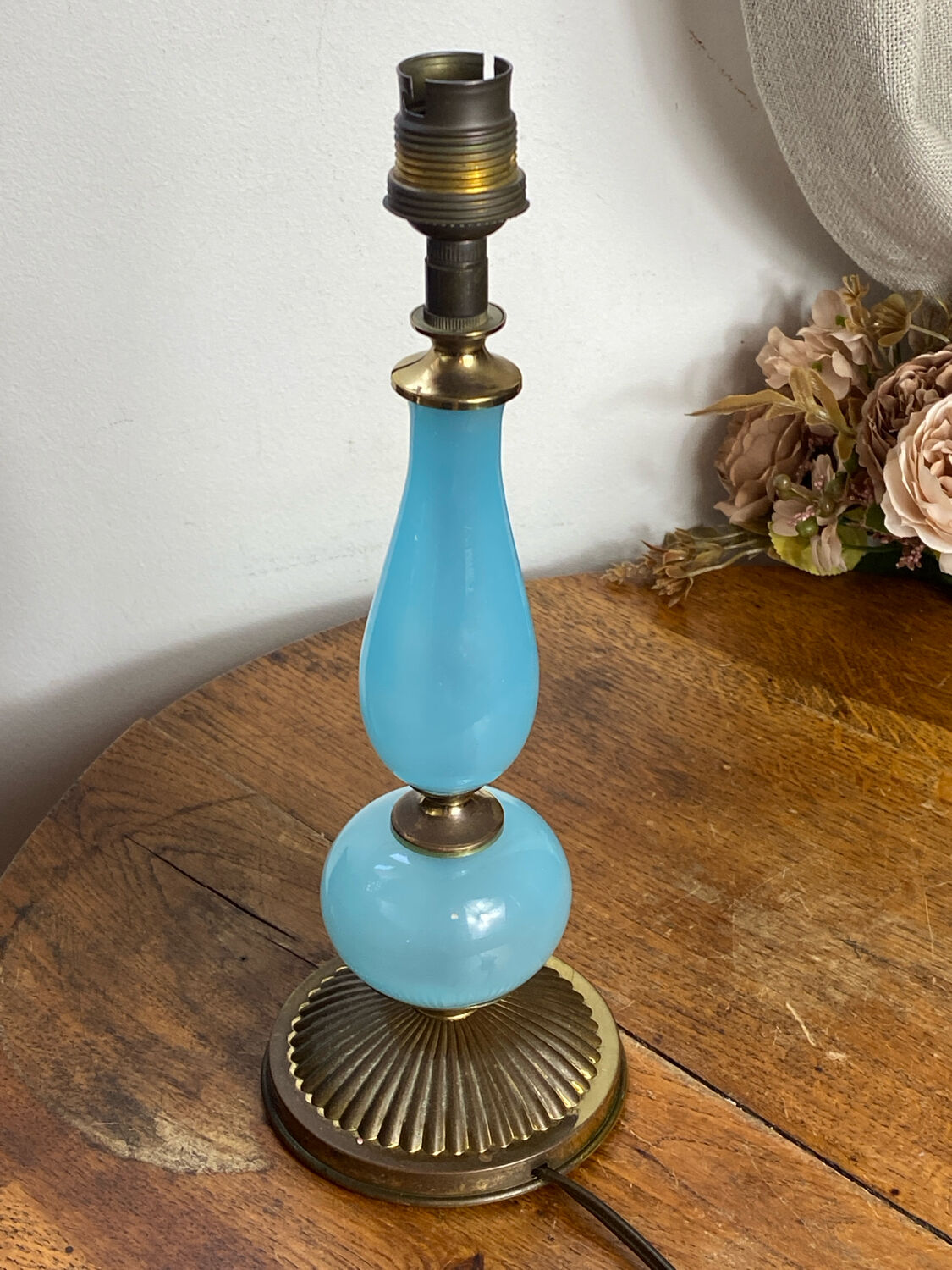 Blue opaline lamp and brass
