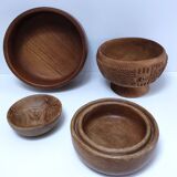 four vintage solid wood bowls