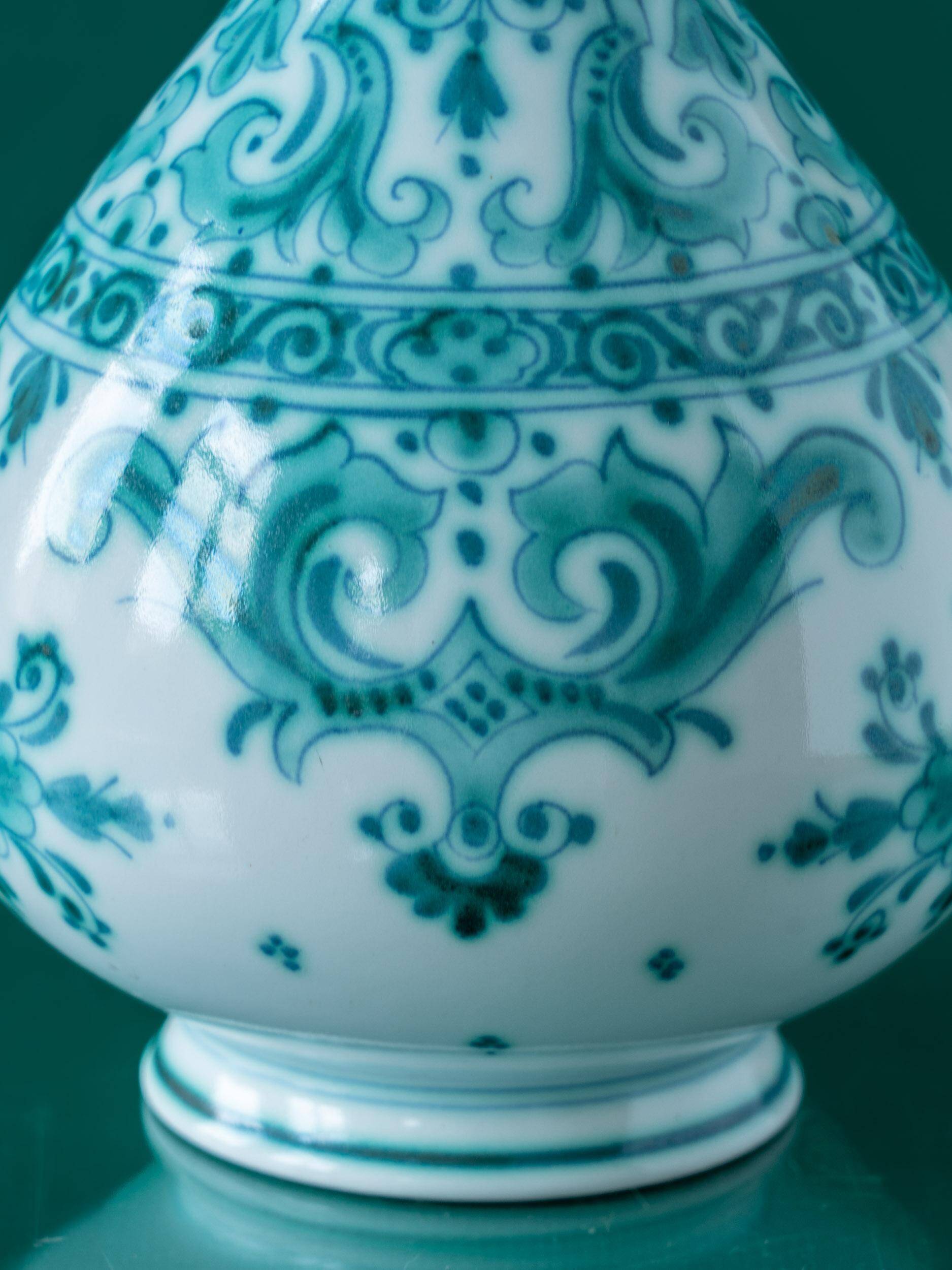 Hand-painted ceramic table lamp Royal Delft Delvert blue-green, 1970.