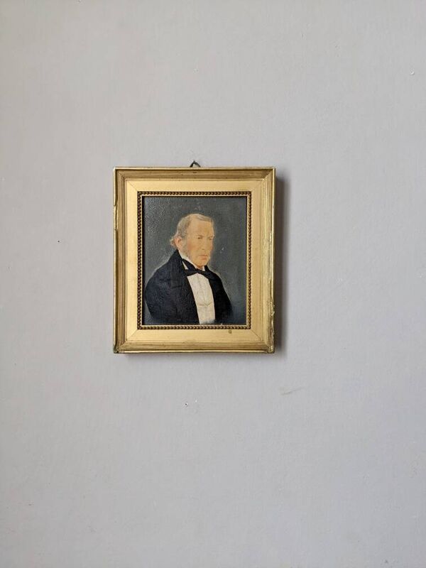 Huile sur panneau portrait ancien cadre bois doré décoration campagne