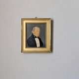 Oil on panel, old portrait, gilded wooden frame, country decoration