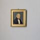 Oil on panel, old portrait, gilded wooden frame, country decoration