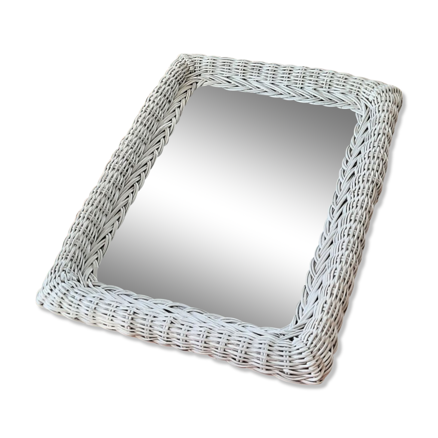 Rectangular mirror in vintage woven wicker rattan