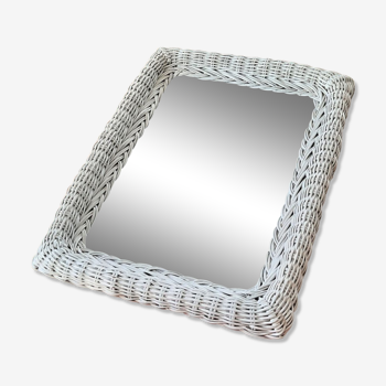 Rectangular mirror in vintage woven wicker rattan