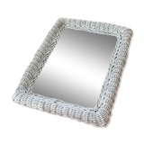 Rectangular mirror in vintage woven wicker rattan