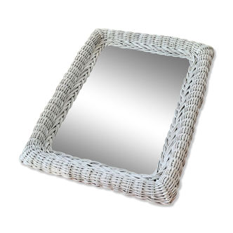 Rectangular mirror in vintage woven wicker rattan