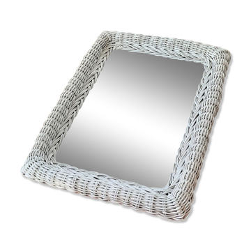Rectangular mirror in vintage woven wicker rattan