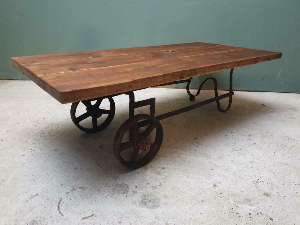 Industrial coffee table on cast iron base