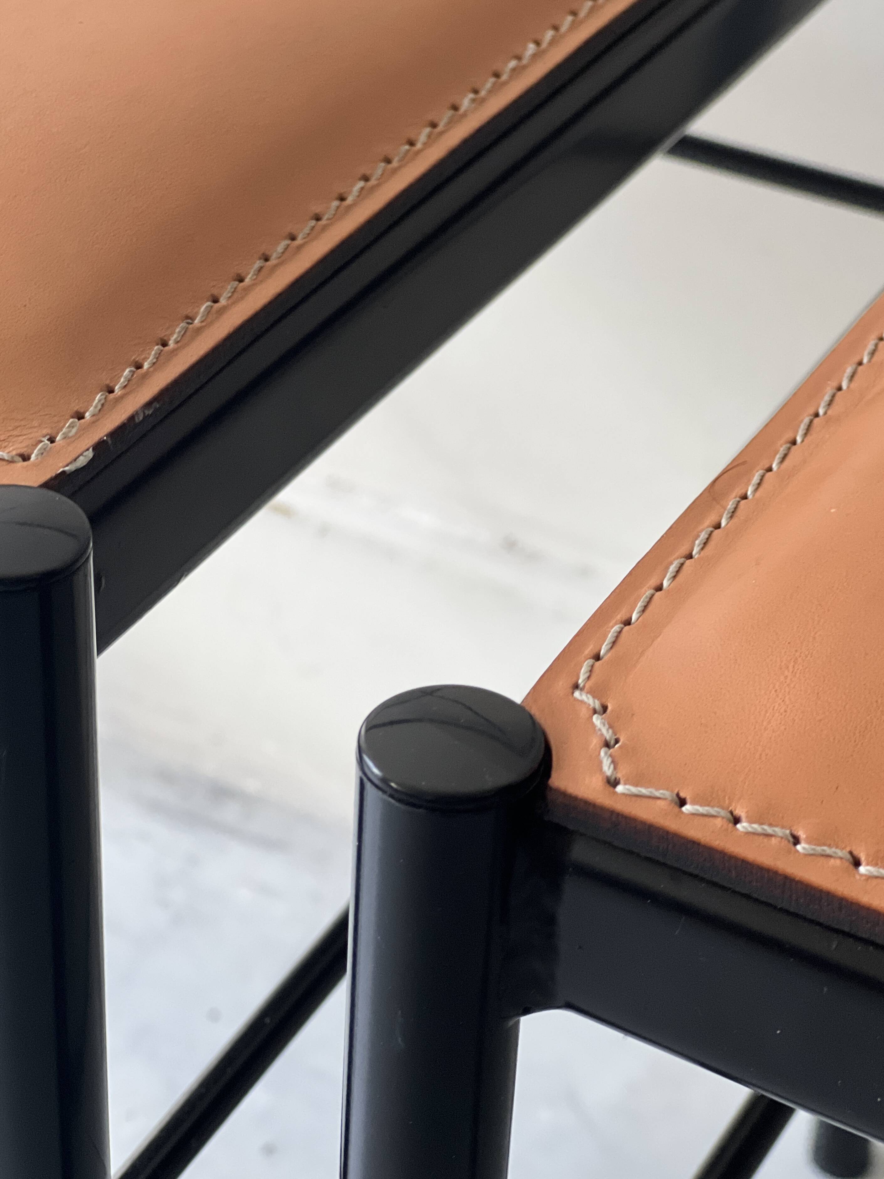 Cognac metal and leather chair, Arrben Italy design 1970