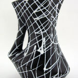 Black ceramic vase, white spaghetti patterns Vallauris France vintage 50s