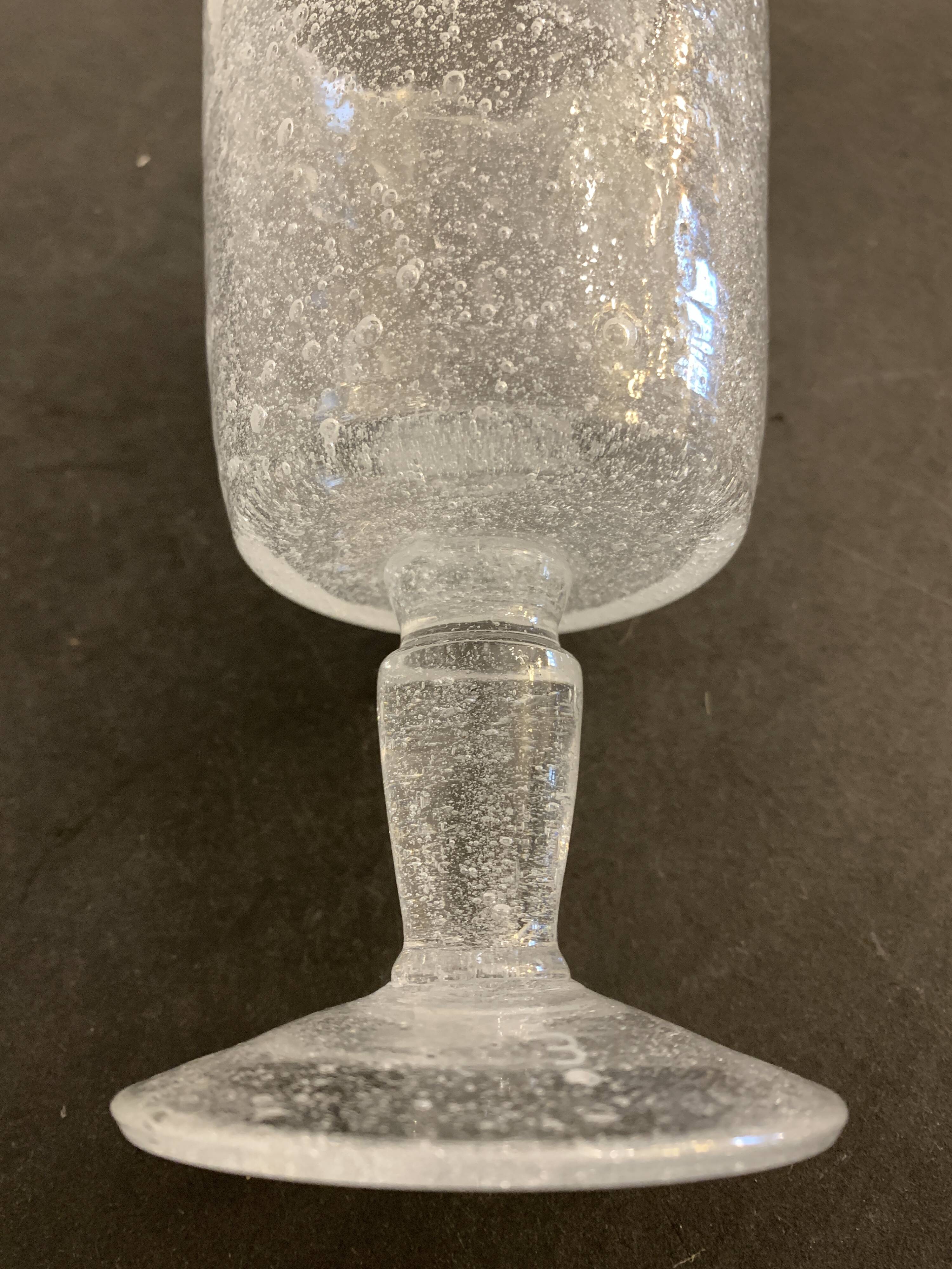 6 blown and bubbled wine stemmed glasses, Riom glassware, Puy-de-Dôme
