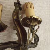 Elegant Vintage French Bronze Double Wall Sconces with Acanthus Leaf Detail 5111