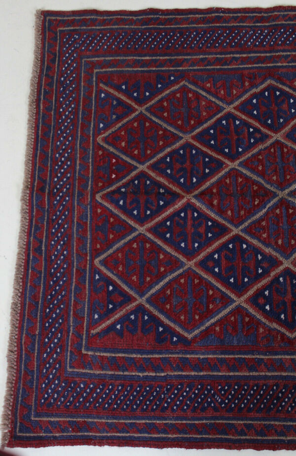 Tapis à franges gazak afghan à motif géométrique 116x113cm