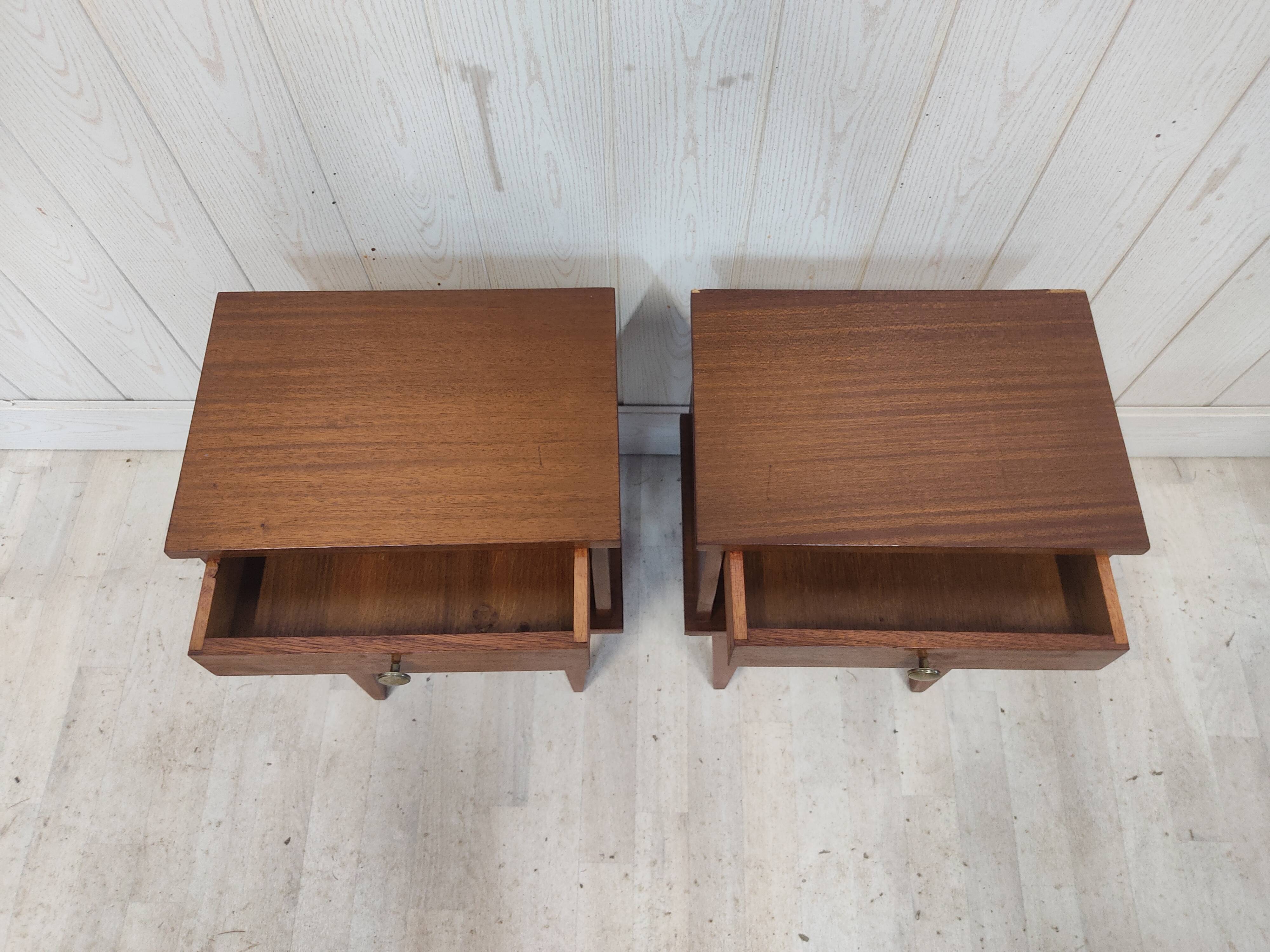 Pair of vintage bedside tables compass legs