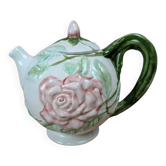 Théière ancienne en céramique fleurie FG