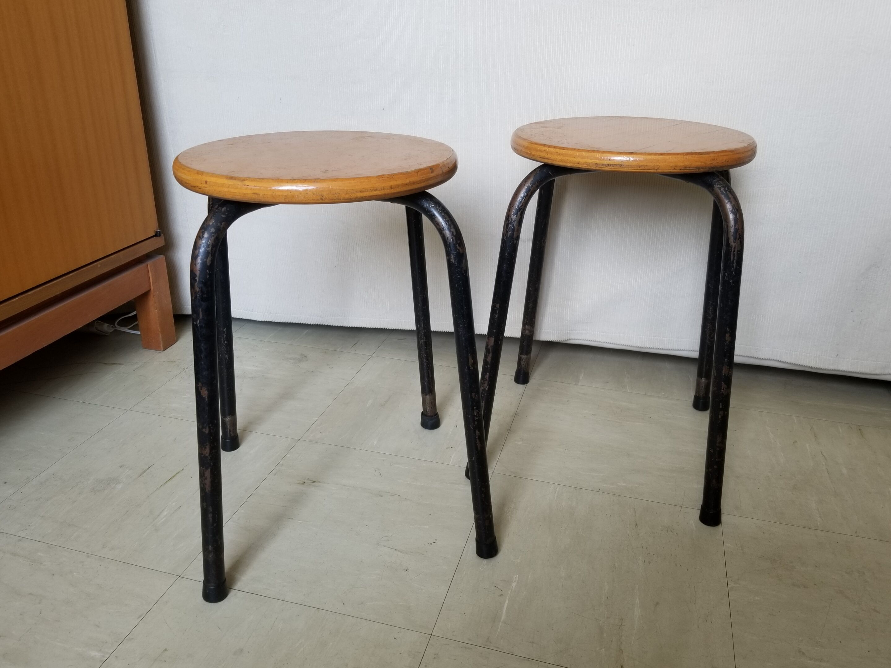Pair of stackable vintage stocking stools - 50s