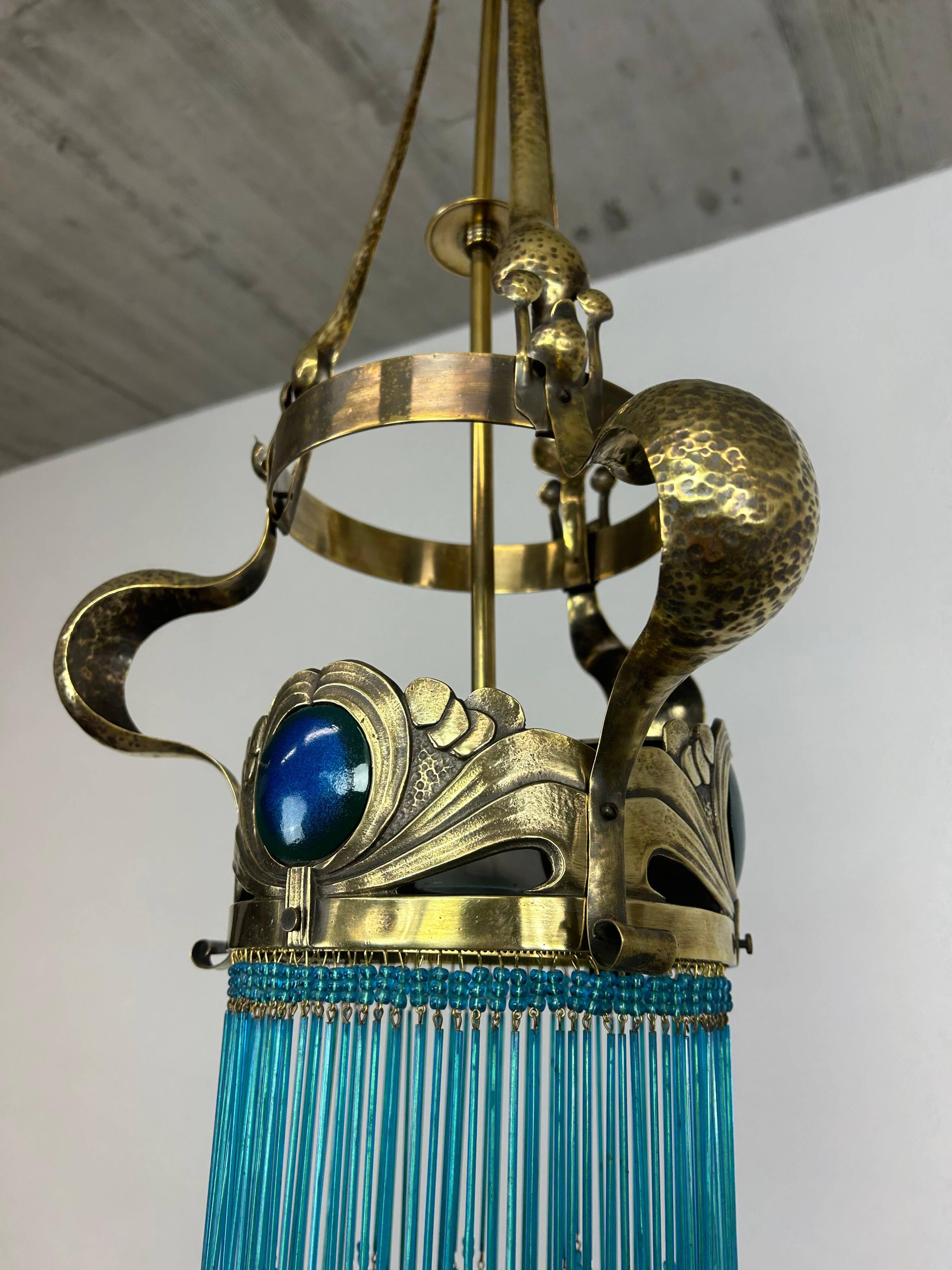 Brass Jugendstil chandelier by Koloman Moser