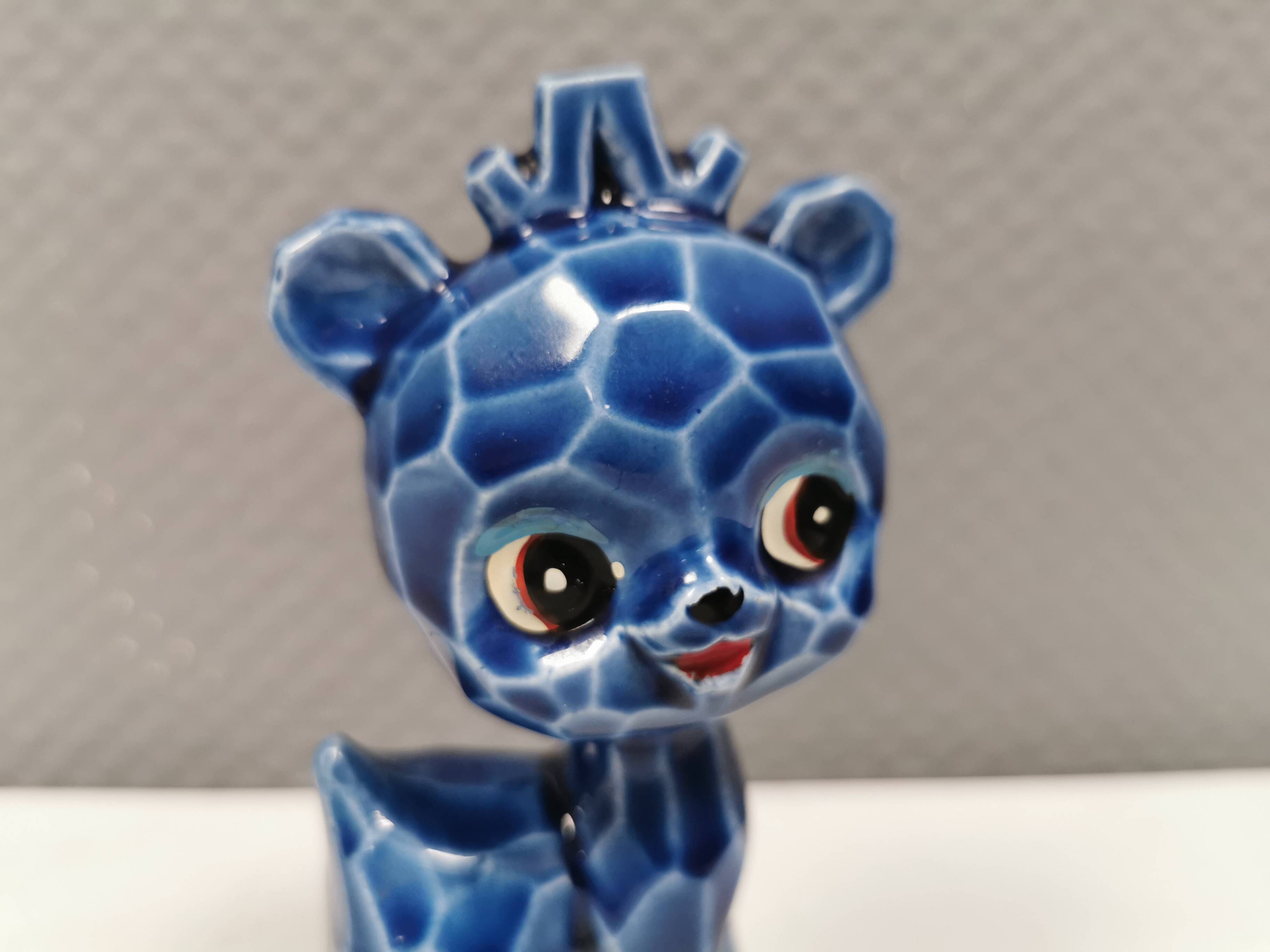 A Japanese ceramic “toy” from the 70s, blue Kawaii animal deer figurine.