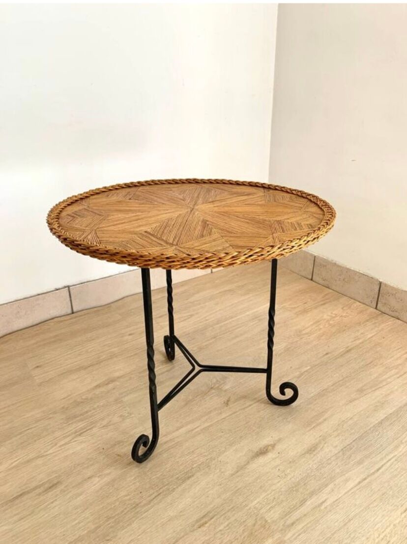 1950s side table with straw marquetry