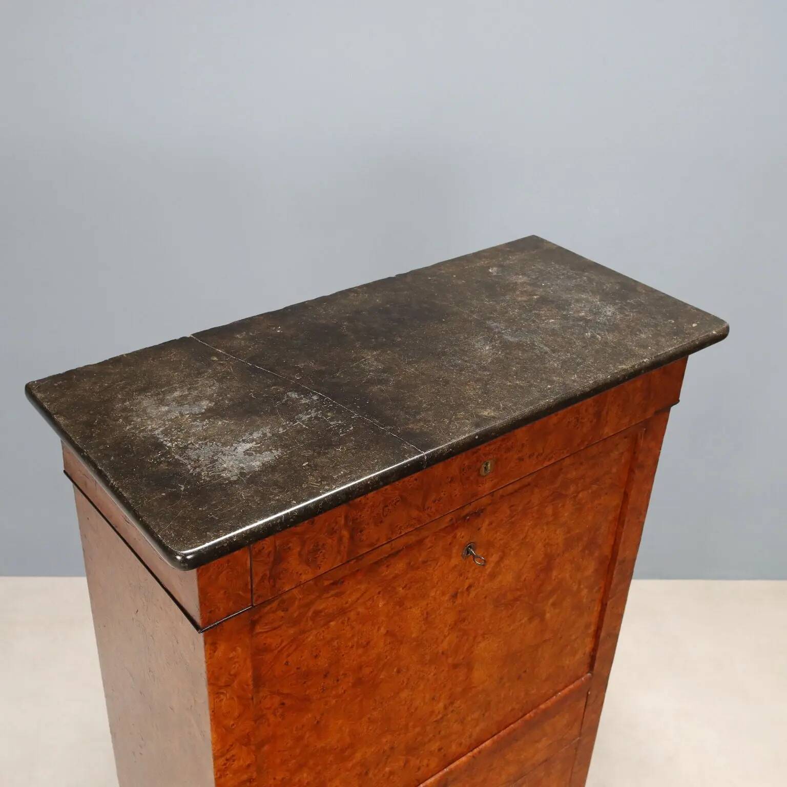 Former secretary in elm with a marble top, France, 19th century.