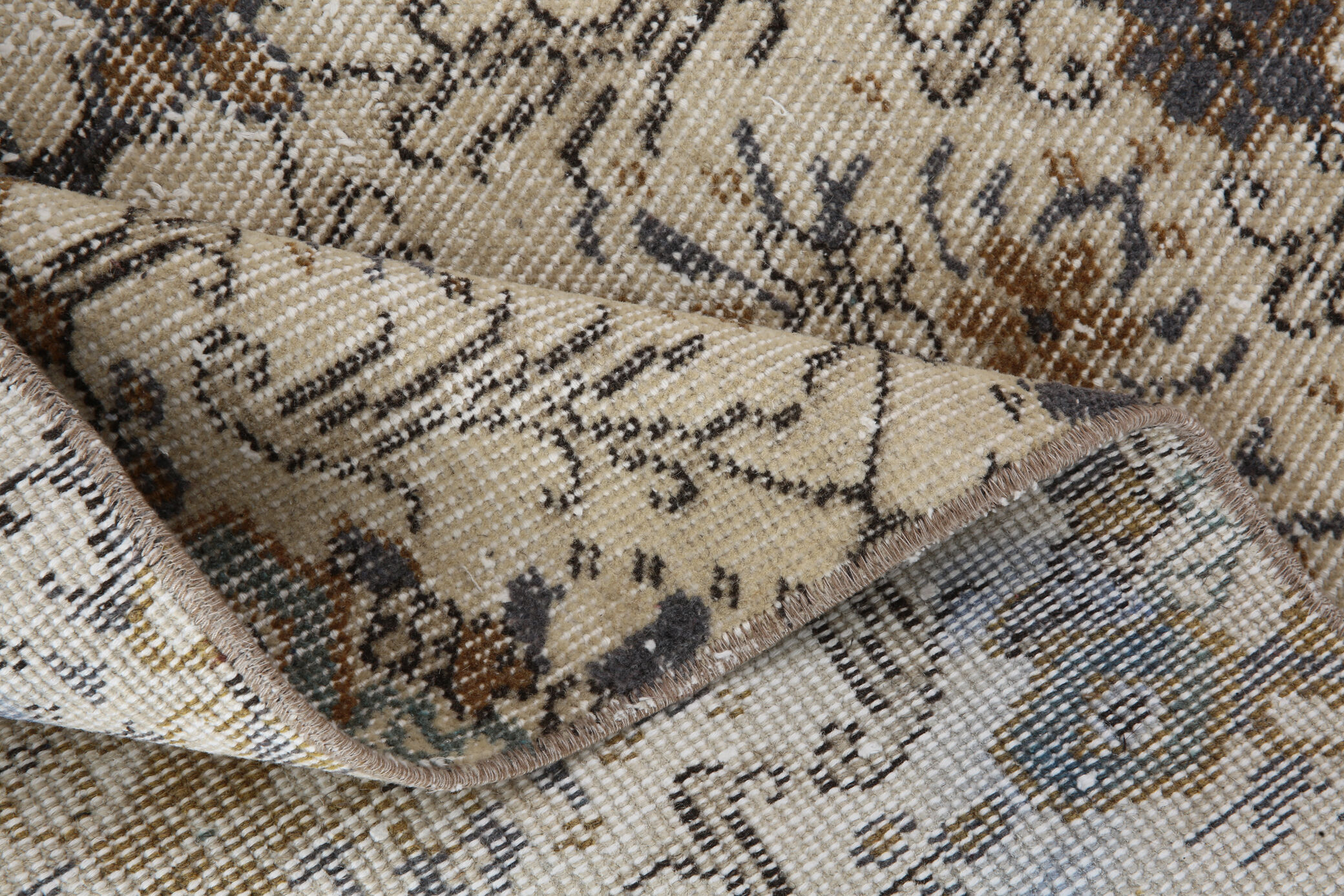 Dark gray & beige vintage rug, 206x102 cm