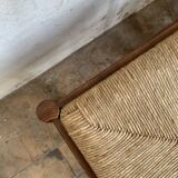 Pair of 20th century wooden stools with straw seats