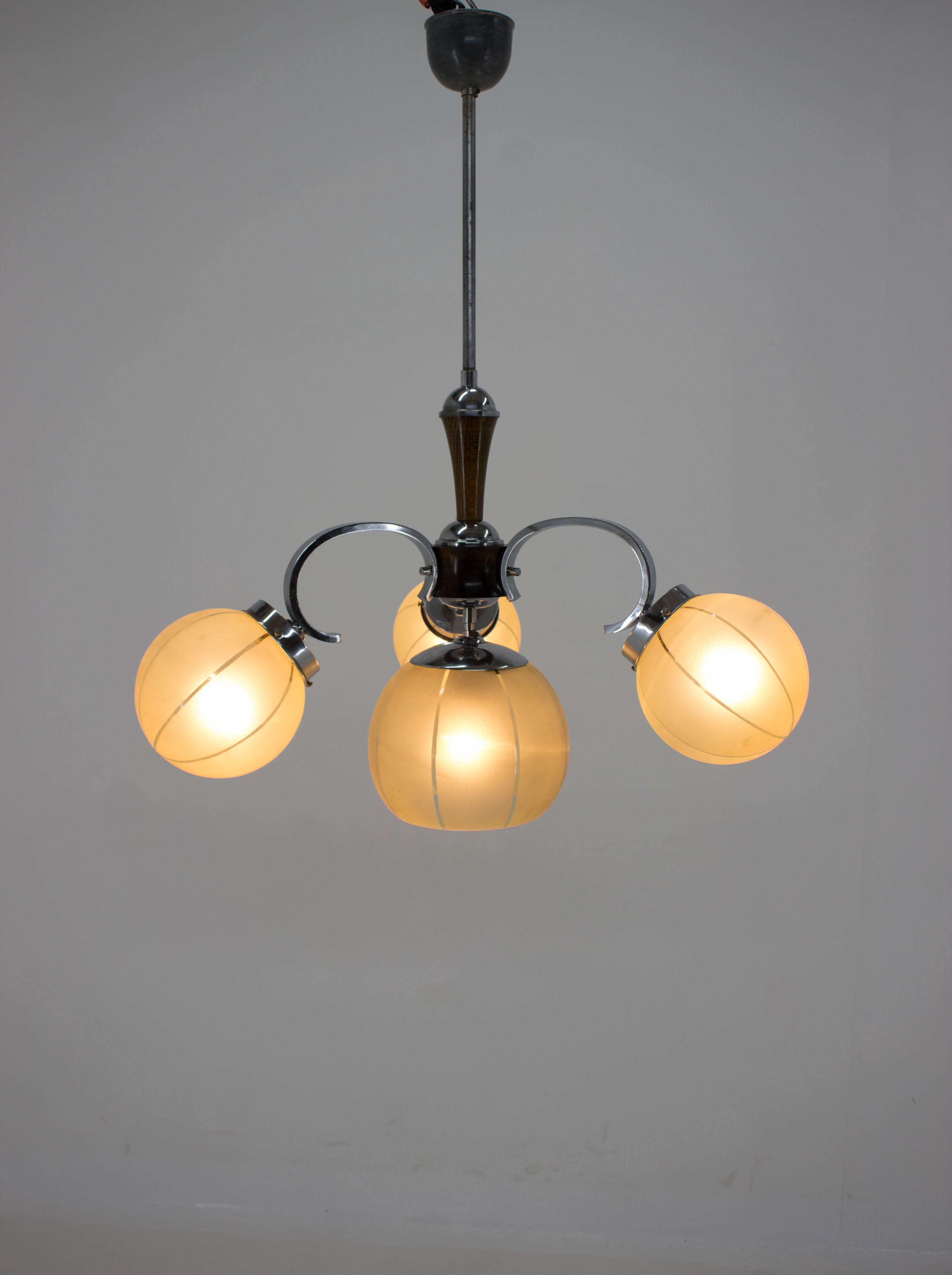 Chrome-plated Art Deco Chandelier, 1940s