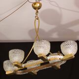 Art Decò Seguso Oval Mid-Century Six- Light Murano Glass and Brass Chandeli