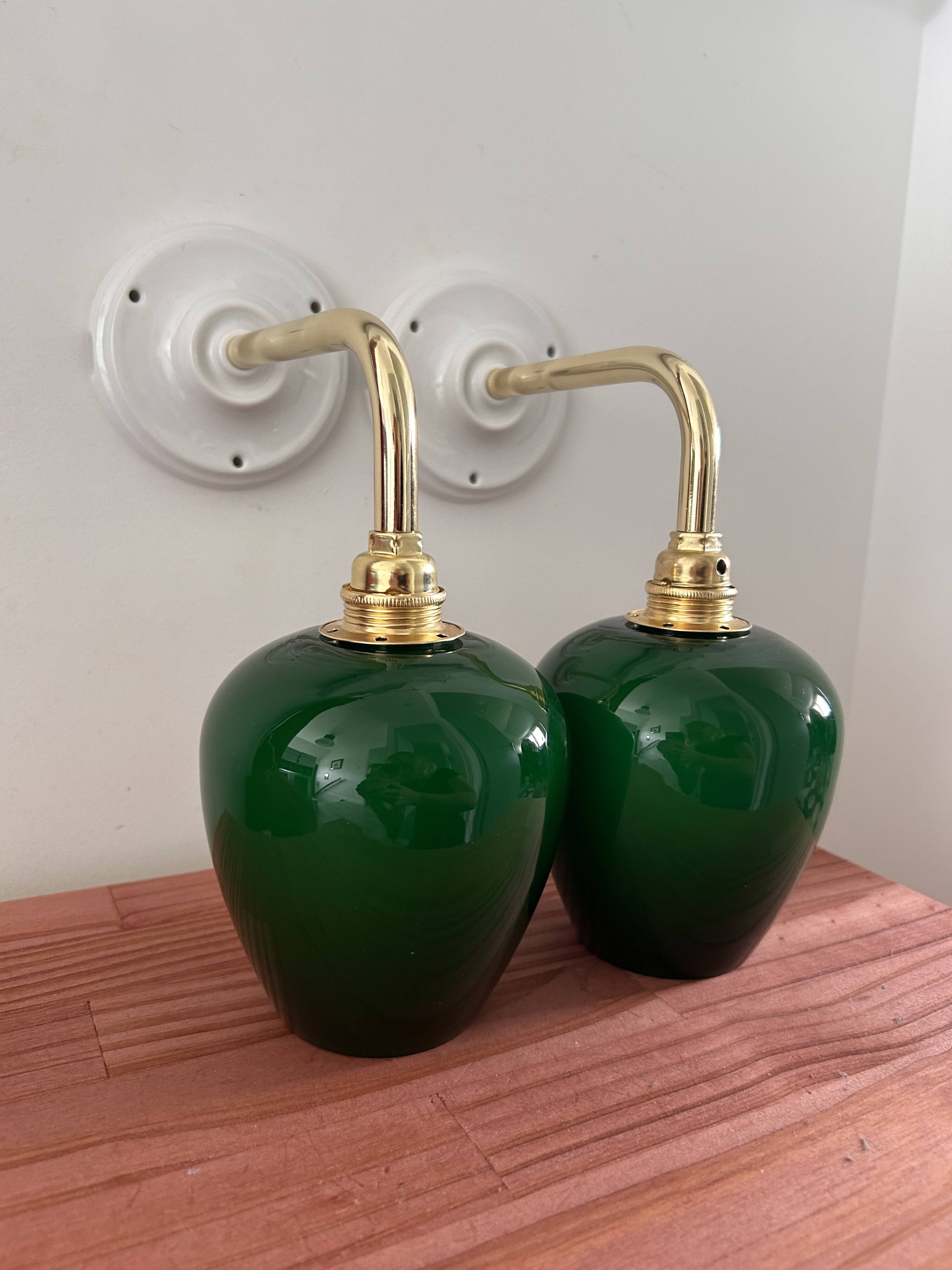 Pair of green opaline wall lights