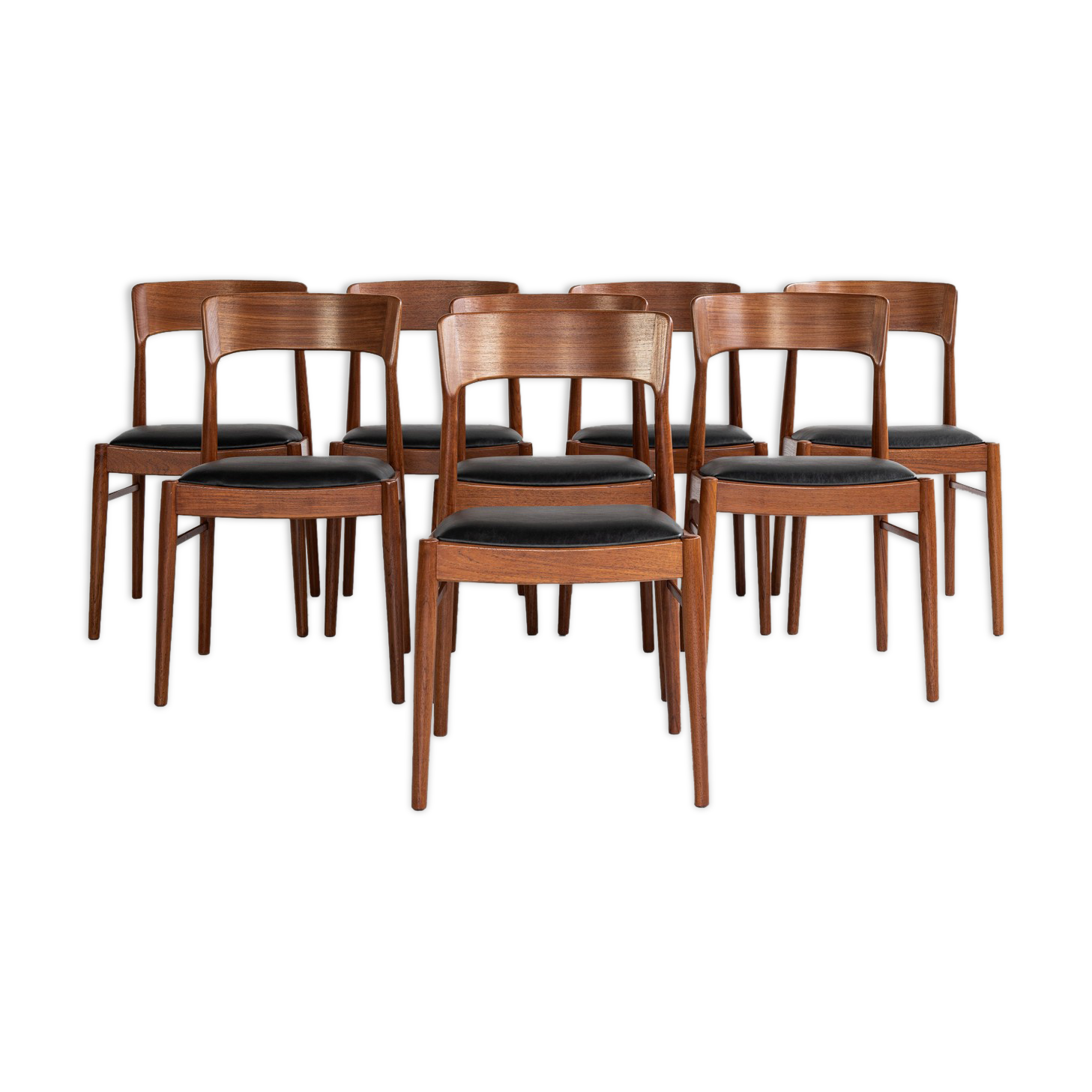 Midcentury Danish set of 8 dining chairs in teak by Henning Kjaernulf for Korup Stolefabrik