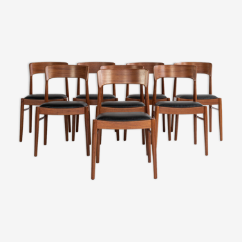 Midcentury Danish set of 8 dining chairs in teak by Henning Kjaernulf for Korup Stolefabrik