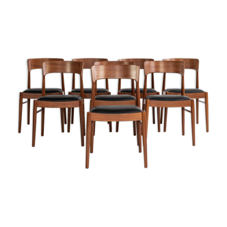 Midcentury Danish set of 8 dining chairs in teak by Henning Kjaernulf for Korup Stolefabrik