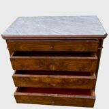 Antique Louis Philippe style chest of drawers with a white marble top.